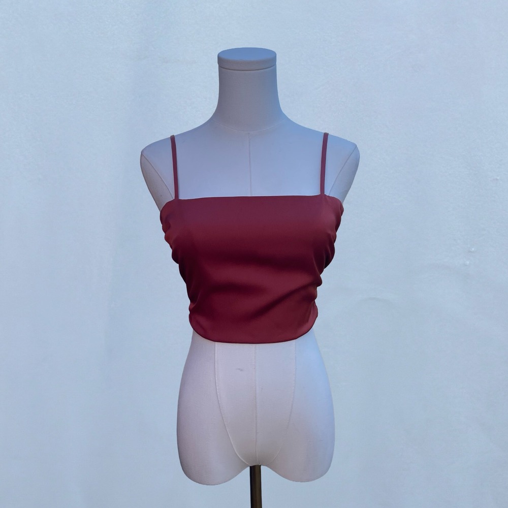 Papermoon Rust Satin Tube Top Smocked Back Spaghetti Strap S